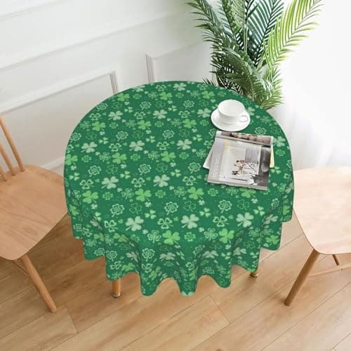 BYONEESS St.Patrick's Day Round Table Cloth 60 Inch Shamrock Green Spring Clover Circular Table Cloth Waterproof Spillproof Stain Resistant Washable Table Cover for Dining Kitchen Party Picnic