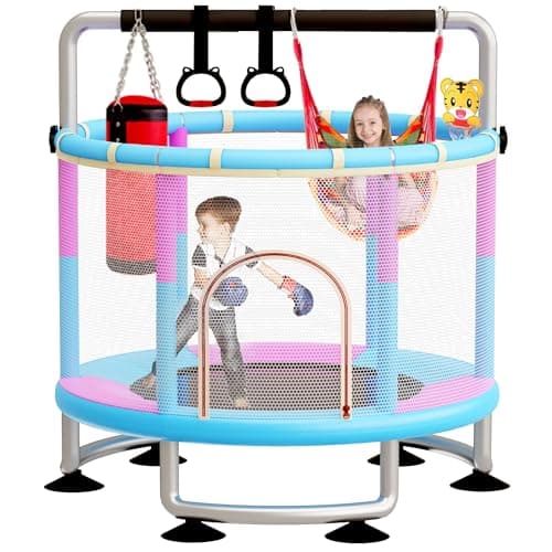 60" Toddler Trampoline for Kids,5FT Kids Trampoline for Toddlers 1-3,Upgrade Adjustable Kids Trampoline Indoor Outdoor,Mini Trampoline for Kids 2-5,500lbs Baby Small Trampoline with Net and Swing - Image 1