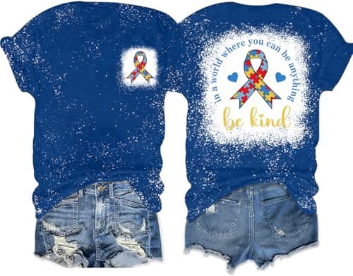 Autism Awareness Shirt Women Be Kind Shirt Blue Autism Acceptance Inspiration Tshirt Graphic Tee Tops - Image 1