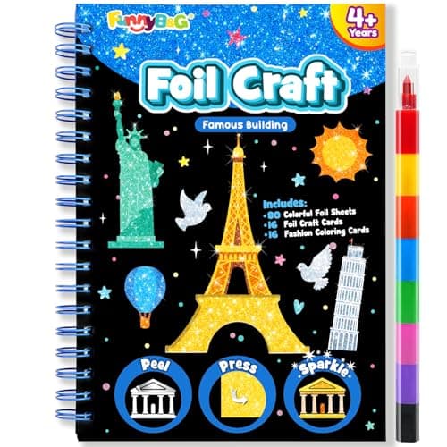 FUNNYB&G Foil Art Crafts for Kids Ages 4-8: Easter Basket Stuffers Essentials for Kids 2026, Easter Gifts for Kids, Crafts Supplies,Party Favors,Creative Toys for Kids 4 5 6 7 8 Years Old(Buildings)