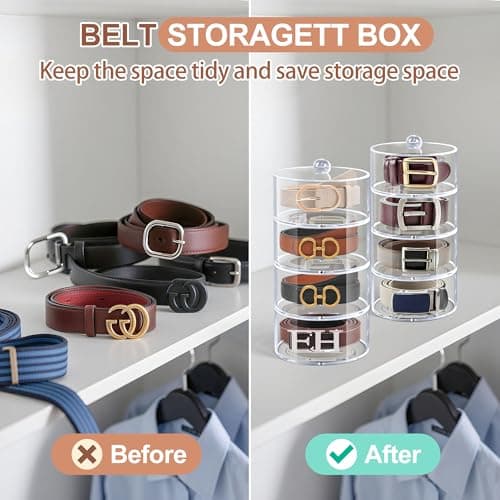 Oubou Belt Organizer, 4-Tier Acrylic Belt Storage & Holder for Closet, Clear Acrylic Display Case with Dust Cover for Belts - Thumbnail 3