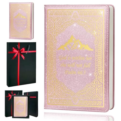 QDWXDEL Bible Journal,Journal for Women,A5 Hardcover Leather Journal - 200 Pages Premium Paper Notebook,Christian Journal Notebook for School, Work (God is Pink) - Image 1