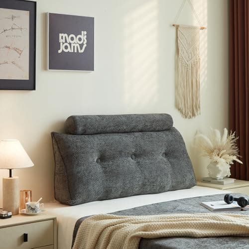 ZERALIVEN Headboard Pillow for Full – Chenille Large Triangular Wedge Pillow for Headboard Gap, Daybed and Couch Backrest, Reading and Sitting Up in Bed with Removable Washable Cover, Dark Gray - Image 1