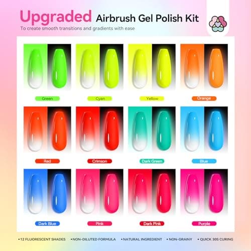 SAVILAND Airbrush Gel Nail Polish Hema-Free: Dilution-Free Fluorescent Airbrush Shine All Night Long,12 Colors Non-Acetone Glows in The Dark for Nails French Manicure DIY Salon & Party & Bar Social - Thumbnail 2
