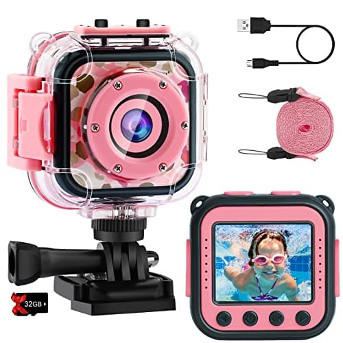 PROGRACE Pool Toy & Kids Underwater Camera - IP68 Waterproof Action Camera for Boys Ages 3-12, 1080P Video, 32GB Card, Mount for Bike & More, Birthday Gift for Diving, Swimming, Riding, Snorkeling - Image 1