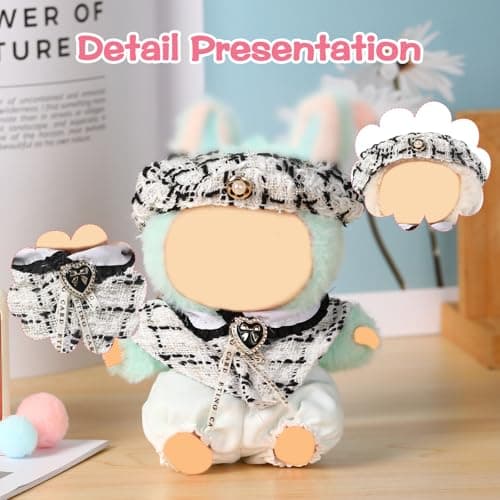 Clothes for Blind Box Dolls, 3-Piece Premium Clothing Accessories Dolls Accessories Set for 15-17cm Plush Blind Box Toy Skirt Outfit (White Shawl) - Thumbnail 4