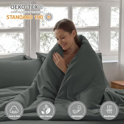 Homelike Moment King Size Comforter Set 7 Piece, Grey Bed in a Bag King Size Bed Set Lightweight and Machine Washable - Thumbnail 3