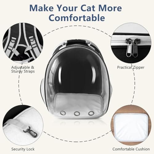 Cat Backpack Carrier Back Expandable Bubble Pet Carrier Backpack for Large Cat, Kitten and Dog, Designed for Hiking, Travelling and Outdoor Use (Back Expandable-Black) - Thumbnail 4