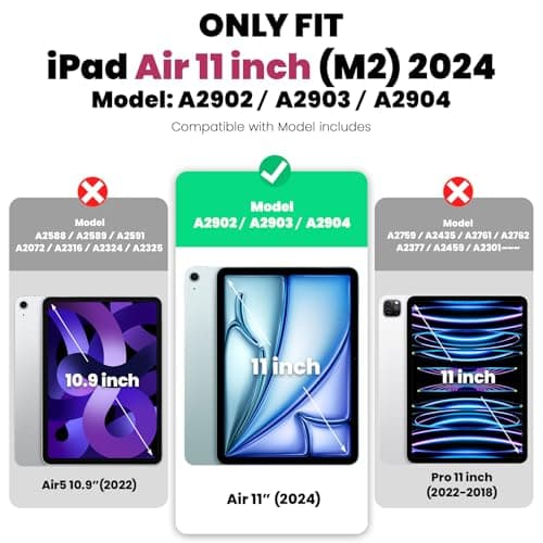 WEGLS Case for iPad Air 11 inch Case (M3 2025/ M2 2024)/ for Air 6th Generation with Screen Protector Pencil Holder, 360 Rotating Hand Strap & Stand, Green - Thumbnail 2