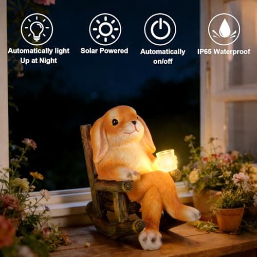 VOFSTAND Garden Statues Rabbit Statue with Solar LED Light, Ideal Gifts for Friends or Family's Birthday, Outdoor Decorations for Yard - Thumbnail 4
