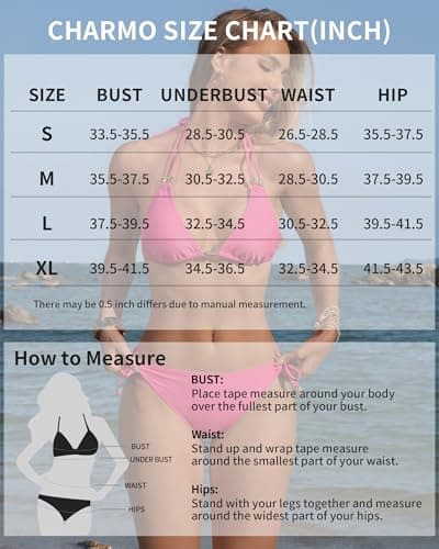Charmo Triangle String Bikini Sets for Women Tie Side Cute Two Piece Swimsuit 2026 Halter Bikini Bathing Suit Black M - Thumbnail 6