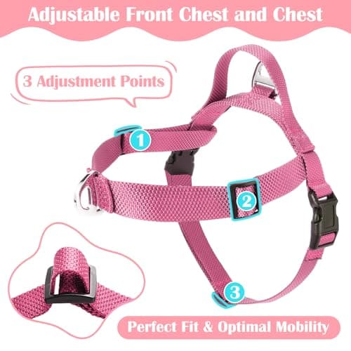Annchwool No Pull Dog Harness with Front Clip and Easy Control Handle-Belly & Chest Adjustable Dog Harness and Leash Set for Medium Large Dogs-Heavy Duty Vest Harnesses Easy for Walking(Pink,XL) - Thumbnail 2