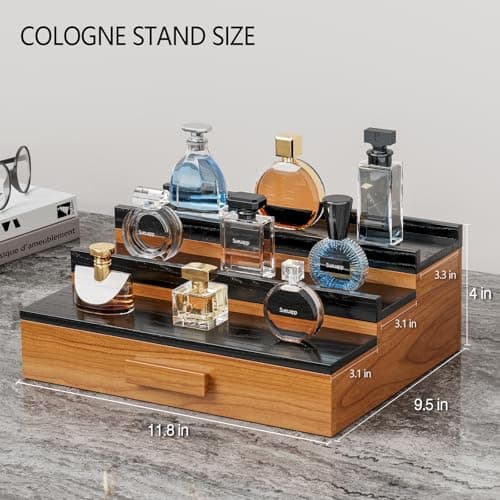 Sueuapp Solid Walnut Wood Cologne Organizer for Men,3 Tier Cologne Stand Display Shelf with Hidden Compartment and Drawer,Perfume Stand Organizer,Perfume Display Holder,Great Gift for Men Father - Thumbnail 5