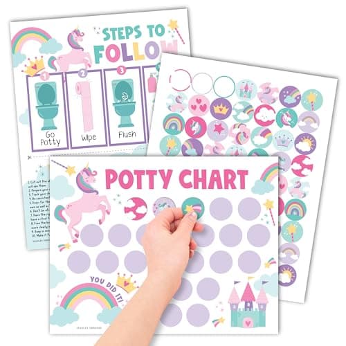 Hadley Designs Potty Training Chart for Toddlers Girls -10 Sticker Potty Chart for Toddlers Girls, 8.5x11" Potty Training Sticker Charts for Toilet Success, Unicorn Toddler Reward Chart for Kids - Image 1