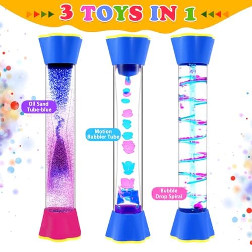 Cucue Sensory Fidget Tubes Set - Calming Toys for Kids - Sensory Tube with Glitter Bottle, Gravity Spinner, Bubble Drop Spiral Hourglass - Promotes Calmness & Independent Play (Motion Bubbler Tube, 3) - Thumbnail 3