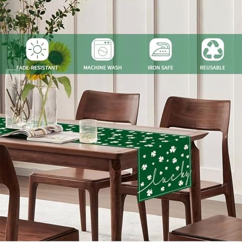 Oeyliz St Patricks Day Table Runner Shamrock St Patricks Day Decoration Table Runner Holiday Table Decorations Home Party Kitchen Dining Table Decor 13x72 Inch - Thumbnail 4