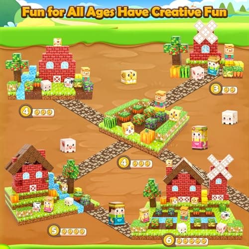 1" Magnetic Blocks - Build Mine Magnet World Farm Animals Set, 100PCS Vibrant Colorful Magnetic Blocks with Ultra Magnet Strength for Kids Ages 3-12, STEM Toys Ideal Gifts for 3+ Years Old Boys Girls - Thumbnail 4