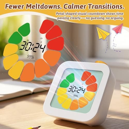 EooCoo Visual Timer for Kids with ADHD & Autism – Digital Countdown with Clear Petal-Style Visual Time Progress, Easy-to-Use Time Management Tool for Calm Transitions, Classroom & Home - Thumbnail 2
