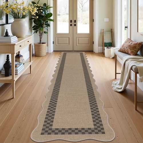 U'Artlines Long Hallway Runner Rug, 2'x10' Non Slip Washable Jute Kitchen Rug, Farmhouse Floor Carpet Runners for Kitchen, Entryway, Bathroom, Laundry Room, Indoor Home Decor(Checked) - Image 1