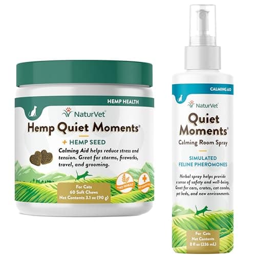 NaturVet Hemp Quiet Moments Plus Hemp Seed for Cats, 60 ct Soft Chews, Made in USANaturVet Quiet Moments Herbal Calming Spray, 8 Ounce- Feline - Image 1