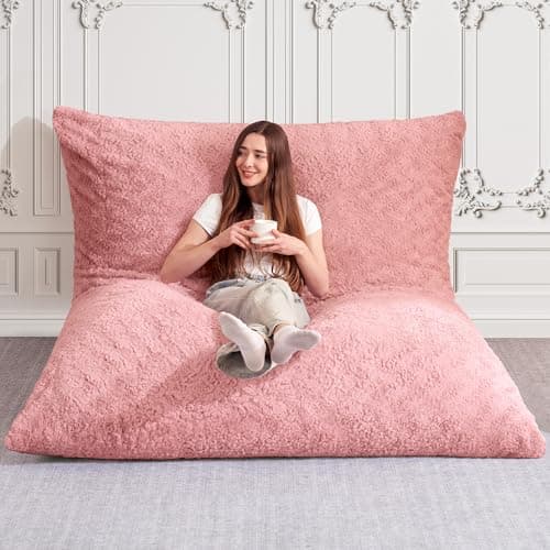 HABUTWAY 4 in 1 Bean Bag Chair, Giant Memory Foam Filling Bean Bag Sofa, Adult Bean Bag Chair, Machine Washable Faux Fur Cover, Bean Bag for Adult (Pink) - Image 1