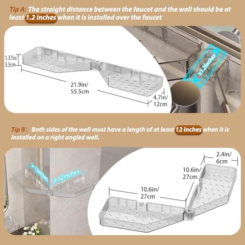 Corner Shower Caddy, Wall Mounted Acrylic Shower Shelf with Adhesive Tapes,Drainage Holes,Adjustable Angles,No Drilling,Hanging Shower Storage Organizer for Bathroom Toilet Kitchen Organization - Thumbnail 4