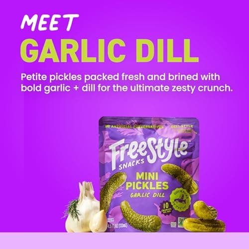 Freestyle Snacks Mini Pickle Snack Packs - Garlic Dill - All Natural, Fresh-Packed Deli-Style Pickles - Non-GMO, Kosher, Gluten-Free, Low Calorie Snacks - 4.5 Ounce (12 Pack) - Thumbnail 3