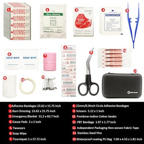 Small First Aid Kit Portable Compact Waterproof Mini Refill Supplies for Home Car Travel Camping Truck Hiking Sports Office & Outdoor Emergencies Black - Thumbnail 3