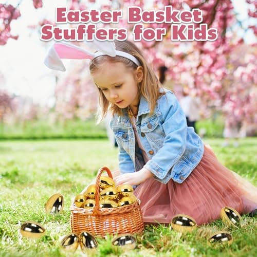 Skirfy 24PCS Golden Easter Eggs, Empty 3.15" Golden Eggs Bulk Fillable for Easter Hunt Party Favor Basket Stuffers Filler Classroom Prize Supplies Decor - Thumbnail 6