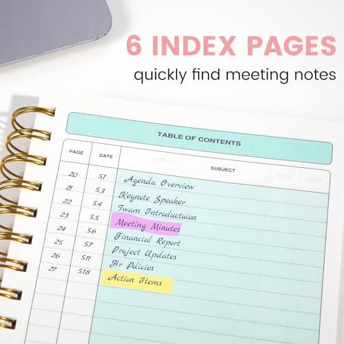 Yoment Meeting Notebook for Work with Action Items Hardcover Spiral 5.5X 8.5 Office Project Planner for Women Men Meeting Notes Notebooks for Work, Pink - Thumbnail 3