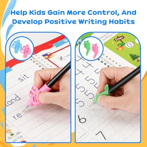 Magic Grooved Handwriting Practice Books for Kids Ages 3-5, Reusable Tracing Book, Preschool Learning Activity, Motor Skills Writing Workbook with Pencil Grips & Magic Ink Pens - Thumbnail 4