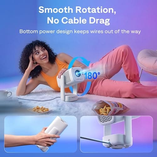 Aurzen Roku TV USB-C Powered Smart Portable Projector with Wifi and Bluetooth, D1R air Roku Built-in, Native 1080P, DoIby Audio, Mini Projector for Home/Outdoor Movies, White - Thumbnail 5