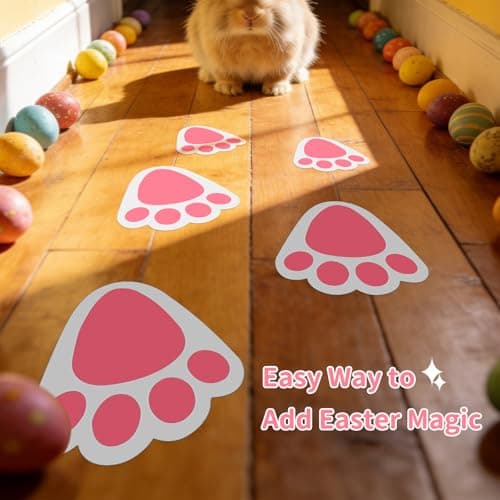 Oeyliz Easter Bunny Footprint Stickers Removable Easter Bunny Paw Stickers Prints 36 PCS Rabbit Footprints 6 Sheets Rabbit Paw Print Floor Decal Clings for Easter Party Home Window Decorations - Thumbnail 4