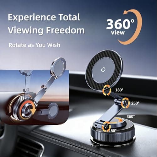 GEYUTHS Magnetic Car Phone Holder with Suction Cup 360° Adjustable Foldable Phone Mount Zinc-Alloy Phone Holders for Your Car for Tesla iPhone 17 Pro Max 16 15 14 13 12 Plus - Thumbnail 5