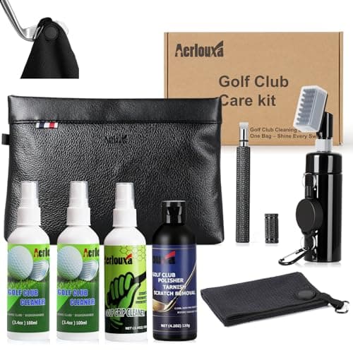 Aerlouxa 7-in-1 Golf Club Cleaning Kit - Club Cleaner, Grip Cleaner, Polish, Water-Spray Brush, Groove Cleaner, Magnetic Towel & Portable Bag | Restores Clubs, Removes Rust/Scratches, Renews - Image 1
