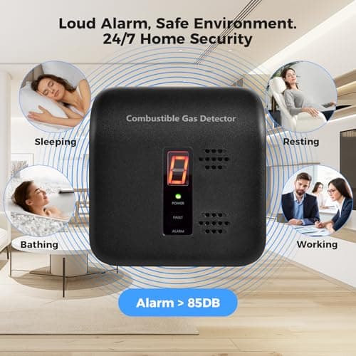 Gas Leak Detector, 2 Pack Natural Gas Alarm for Home & RV, Plug-in Propane Detector Monitor with Audible & Visual Alarm, AC 120V-240V, Black Color - Thumbnail 4