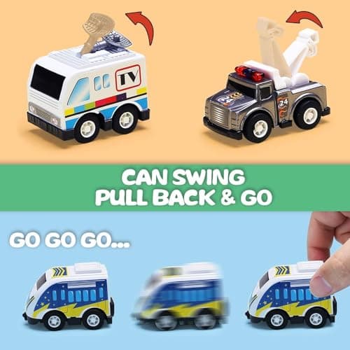 18 Pack Assorted Pull Back Car Toys for Kid with Storage Organizer Box, Mini Model Vehicle Set with Display Case for Child Toddler, Small Play Truck Bulk for Boy and Girl Party Favors, Birthday Gift - Thumbnail 4