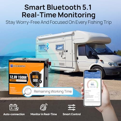 ECO-WORTHY 12V 150Ah Metal Shell LiFePO4 Lithium Battery with Bluetooth, Low-Temp Protection, Rechargeable Deep Cycle Battery with 120A BMS, Ideal for Solar, RV, Camper, Marine, Trolling Motor - Thumbnail 5