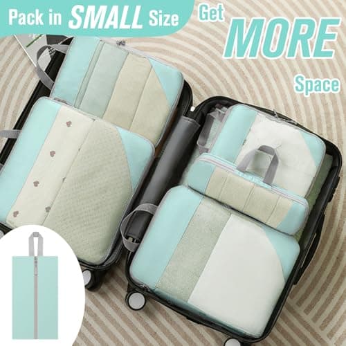 WOOMADA Compression Packing Cubes for Suitcases Travel Essentials 6 Set Rectangle Mesh Expandable Travel Bags Organizer for Luggage(Blue) - Thumbnail 4
