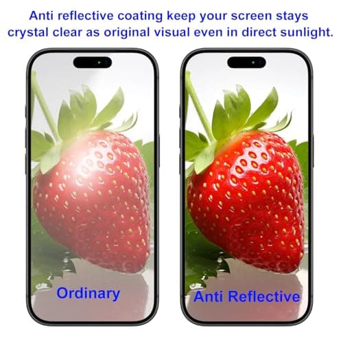 Anti Glare Screen Protector for iPhone 17 Pro(6.3 inches)Blue Light Blocking ,Anti Reflective Military-Grade Shatterproof HD Tempered Glass with Easy Installation Tray,Touch Sensitive,9H,2 Pack - Thumbnail 3