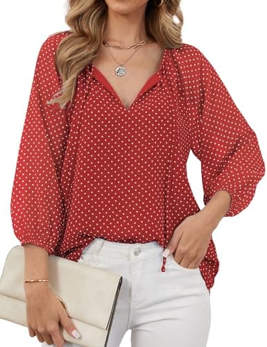 Dressy Blouses for Women Work V Neck Chiffon Business Casual Tops Elegant 2026 Spring Trendy Ladies Shirts Red - Image 1