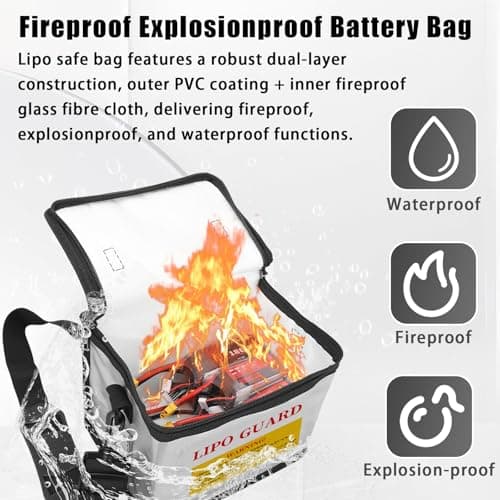 Qloi-LeUe Lipo Battery Bag Fireproof - 8.46"x5.71"x6.5" Safe Charging & Storage Pouch for RC Drone Batteries, Double Zipper Bag with Detachable Shoulder Strap White - Thumbnail 2