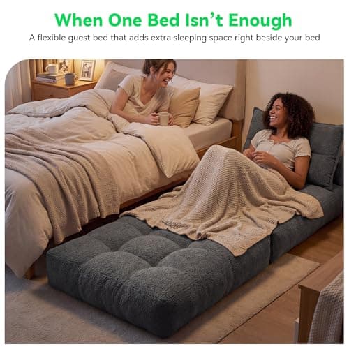 MONVANE Oversized Folding Sofa Bed, Fold Out Chair Bed with Pillow, Convertible Sleeper Chair for Living Room, Guest Room & Bedroom, 400+g Comfy Teddy Velvet Couch Bed for Adults & Kids, Dark Grey - Thumbnail 4