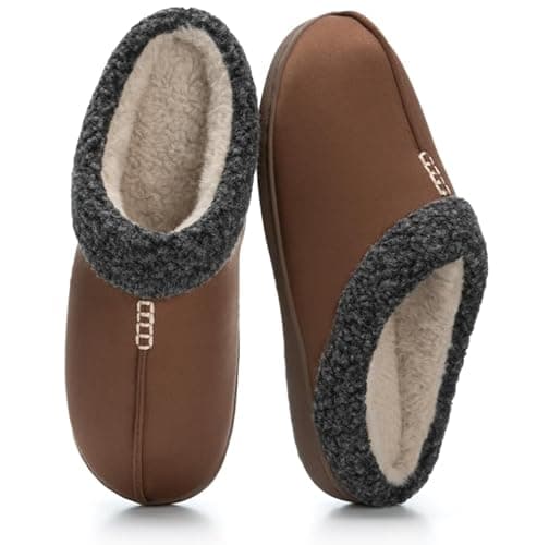 GOEWY House Slippers for Men with Memory Foam Indoor Outdoor Moccasin House Shoes Warm Slip On with Non-Slip Sole Gifts For Men Him Dad Coffee 9 10 - Image 1