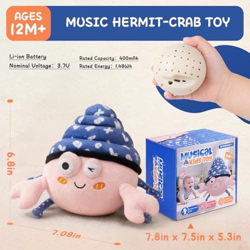 Lullulii Music Crawling Hermit Crab Baby Toy 6-12 Months,Montessori Toys for 1 Year Old+,Infant Stuffed Animal Toy with Tummy Time Toy & Floor Play,Dancing & Talking Soft Plush Toy for Boys and Girls - Thumbnail 2