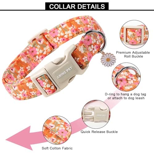 ARING PET Spring Summer Dog Collar, Cute Daisy Wildflower Floral Blossom Pet Collars for Small Medium Large Girl Dogs-L Size - Thumbnail 3