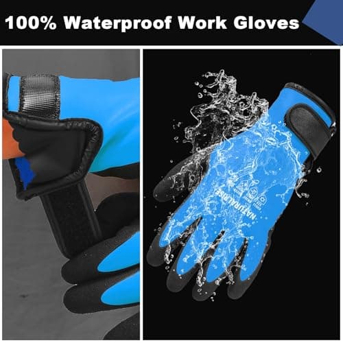 100% Waterproof Gloves for Men & Women,Winter Work Gloves for Cold Weather,Waterproof Work Gloves with Grip,Winter Freezer Gloves for Working,Gardening, Fishing, Construction Worker (Blue,Medium) - Thumbnail 3