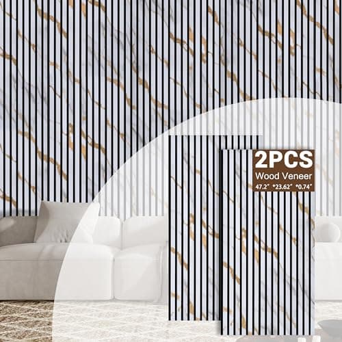 2 Packs Acoustic Panel, 47.2"x23.6" Wood Slat Sound Proof Wall Panels, Sound Absorbing Dampening Panel for Office,Home Theater,Studio, Faux Marble - Thumbnail 3