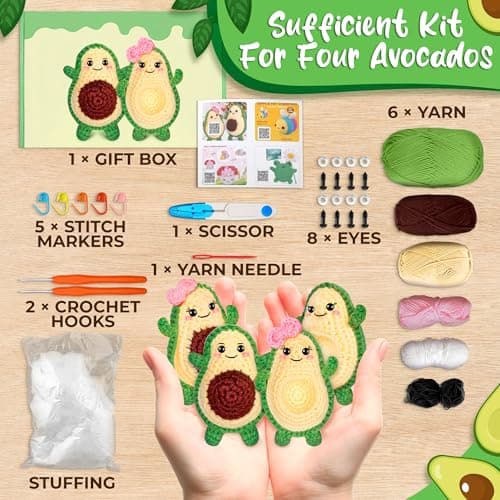 NADOBA Avocado Crochet Kit for Beginners – DIY Kit with Colorful Wool Yarn, Easy-to-Follow Video Instruction via QR-Code – Cute Plush Project, Fun Craft, Learn to Crochet Kits for Adults Beginner - Thumbnail 2