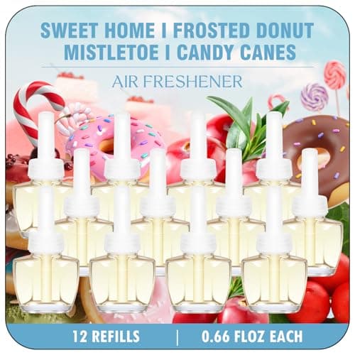 Plug-In Air Freshener Refills 12 Pack - Holiday Scents with Sweet Home, Frosted Donut, Mistletoe, Candy Canes - Wall Plug in Refills 7.92 Fl Oz - Compatible with Air Wick & Glade, Not for Glade Plus - Image 1